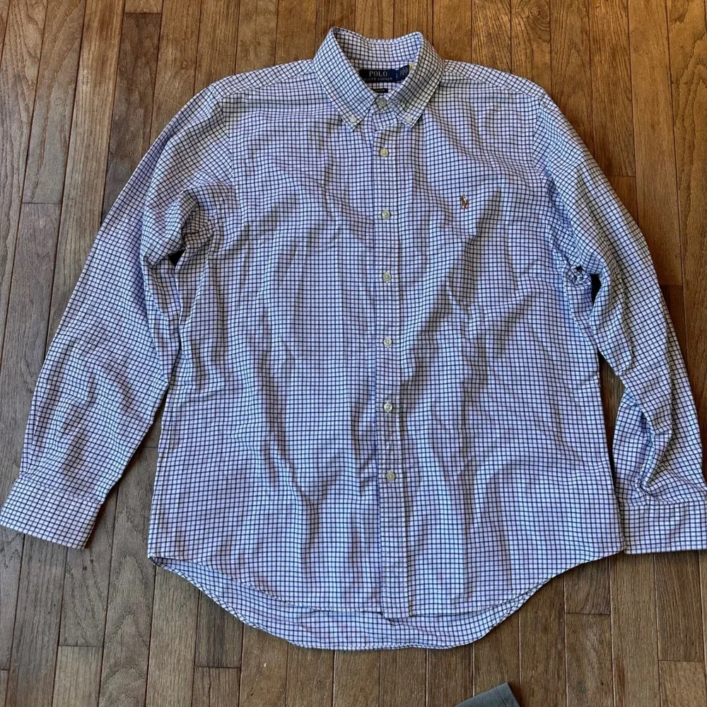 Polo Ralph Lauren Button Down L Classic Fit Tattersall Blue White Y2K Workwear